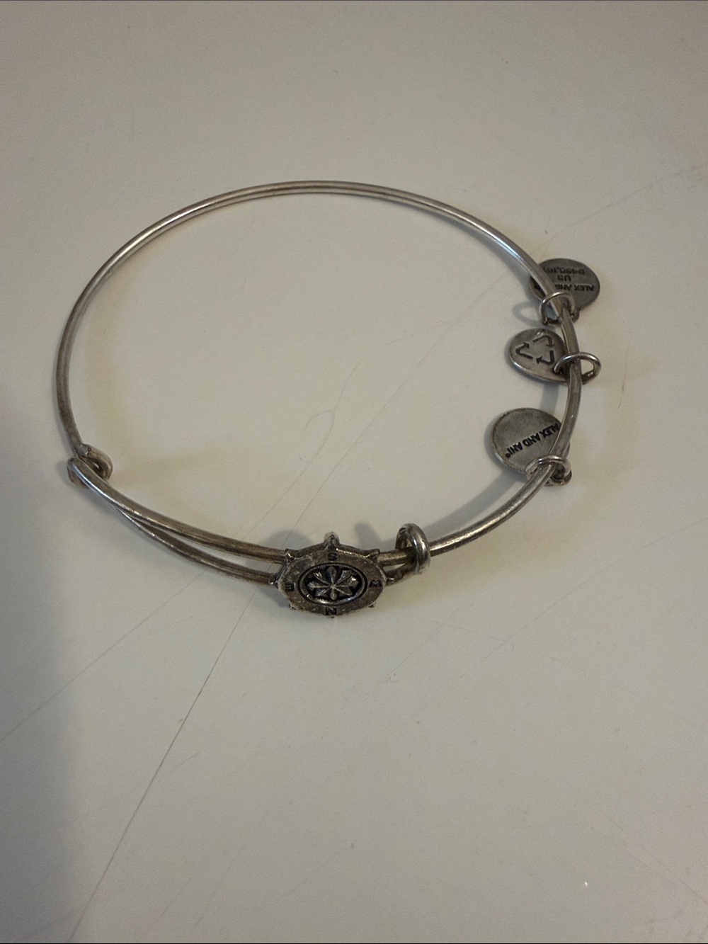 Alex and Ani Silver Compass Charm Bangle Bracelet